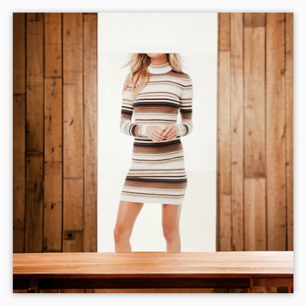 F21 Mock neck striped knit sweater dress​​​​-SzM- beautiful neutral colors 🤎 - Picture 5 of 7